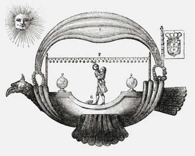 بارتولوميو دي Guzmao &39;Passarola&39; ، من &39;Wonderful Balloon Ascents or the Conquest of the Skies&39; ، بقلم فولجنس ماريون ، نُشر في عام 1870 بواسطة المدرسة الفرنسية